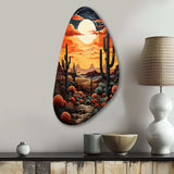 Orange Yellow Cactus Desert Sunset Saguaro - Asymmetric Metal Wall Art