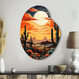 Orange Yellow Cactus Desert Sunset Saguaro - Asymmetric Metal Wall Art