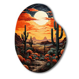 Orange Yellow Cactus Desert Sunset Saguaro - Asymmetric Metal Wall Art