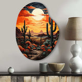 Orange Yellow Cactus Desert Sunset Saguaro - Asymmetric Metal Wall Art