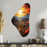 Yellow Green Cactus Desert Sunset Saguaro - Asymmetric Metal Wall Art