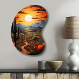 Yellow Green Cactus Desert Sunset Saguaro - Asymmetric Metal Wall Art