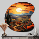 Yellow Green Cactus Desert Sunset Saguaro - Asymmetric Metal Wall Art