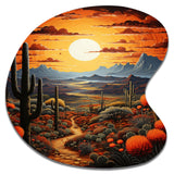 Yellow Green Cactus Desert Sunset Saguaro - Asymmetric Metal Wall Art