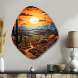 Yellow Green Cactus Desert Sunset Saguaro - Asymmetric Metal Wall Art