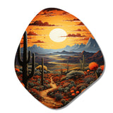 Yellow Green Cactus Desert Sunset Saguaro - Asymmetric Metal Wall Art