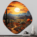 Yellow Green Cactus Desert Sunset Saguaro - Asymmetric Metal Wall Art