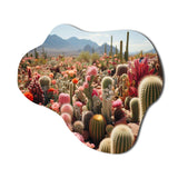 Green Pink Cactus Field II - Asymmetric Metal Wall Art