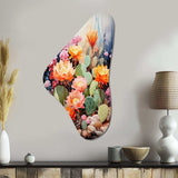 Peach Green Cactus Representation Multicolored Acrylic V - Asymmetric Metal Wall Art