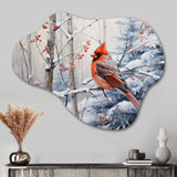 Canada Red Cardinal Bird Winter Wonderland I - Asymmetric Metal Wall Art