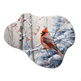 Canada Red Cardinal Bird Winter Wonderland I - Asymmetric Metal Wall Art