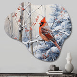 Canada Red Cardinal Bird Winter Wonderland I - Asymmetric Metal Wall Art