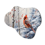 Canada Red Cardinal Bird Winter Wonderland I - Asymmetric Metal Wall Art