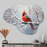 Canada Red Cardinal Bird Winter Wonderland IV - Asymmetric Metal Wall Art