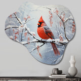 Canada Red Cardinal Bird Winter Wonderland IV - Asymmetric Metal Wall Art