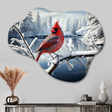 Canada Red Cardinal Bird Winter Wonderland V - Asymmetric Metal Wall Art