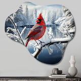 Canada Red Cardinal Bird Winter Wonderland V - Asymmetric Metal Wall Art