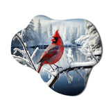 Canada Red Cardinal Bird Winter Wonderland V - Asymmetric Metal Wall Art