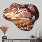 Pink Cherry Blossom Field II - Asymmetric Metal Wall Art