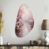 Pink Cherry Blossom Romantic Impression IV - Asymmetric Metal Wall Art