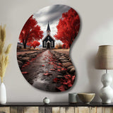 Red Church Sanctuary In Solitude - Asymmetric Metal Wall Art