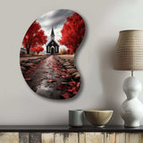 Red Church Sanctuary In Solitude - Asymmetric Metal Wall Art