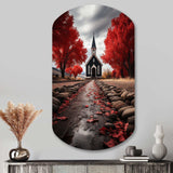 Red Church Sanctuary In Solitude - Asymmetric Metal Wall Art