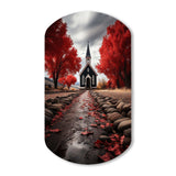 Red Church Sanctuary In Solitude - Asymmetric Metal Wall Art