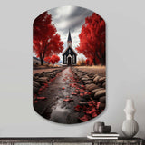 Red Church Sanctuary In Solitude - Asymmetric Metal Wall Art