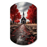 Red Church Sanctuary In Solitude - Asymmetric Metal Wall Art