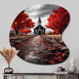 Red Church Sanctuary In Solitude - Asymmetric Metal Wall Art