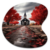 Red Church Sanctuary In Solitude - Asymmetric Metal Wall Art