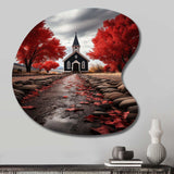 Red Church Sanctuary In Solitude - Asymmetric Metal Wall Art