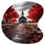 Red Church Sanctuary In Solitude - Asymmetric Metal Wall Art