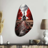 Red Church Sanctuary In Solitude - Asymmetric Metal Wall Art