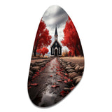 Red Church Sanctuary In Solitude - Asymmetric Metal Wall Art