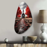 Red Church Sanctuary In Solitude - Asymmetric Metal Wall Art