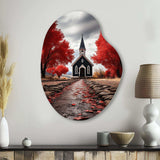 Red Church Sanctuary In Solitude - Asymmetric Metal Wall Art