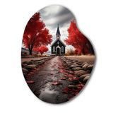 Red Church Sanctuary In Solitude - Asymmetric Metal Wall Art