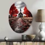 Red Church Sanctuary In Solitude - Asymmetric Metal Wall Art