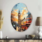 Red Beige City London Popart II - Asymmetric Metal Wall Art