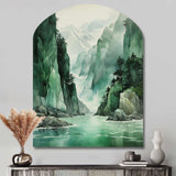 Green 0 Cliff Glacial Symmetry I - Asymmetric Metal Wall Art