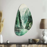 Green 0 Cliff Glacial Symmetry I - Asymmetric Metal Wall Art