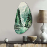 Green 0 Cliff Glacial Symmetry I - Asymmetric Metal Wall Art