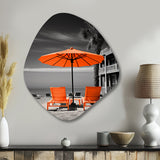 Coastal Orange Umbrella Bliss - Asymmetric Metal Wall Art