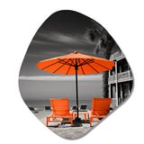 Coastal Orange Umbrella Bliss - Asymmetric Metal Wall Art