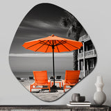 Coastal Orange Umbrella Bliss - Asymmetric Metal Wall Art