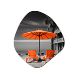 Coastal Orange Umbrella Bliss - Asymmetric Metal Wall Art