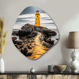 Grey And Yellow Lighthouse Photo II - Asymmetric Metal Wall Art