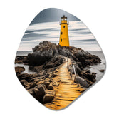 Grey And Yellow Lighthouse Photo II - Asymmetric Metal Wall Art